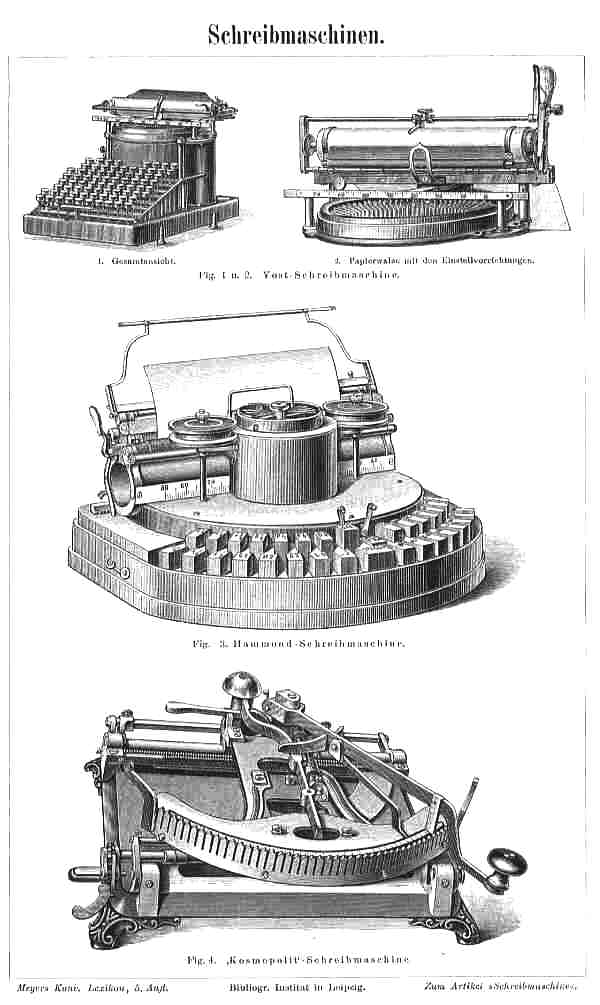 Meyers Konversationslexikon, 5. Auflage über Schreibmaschinen