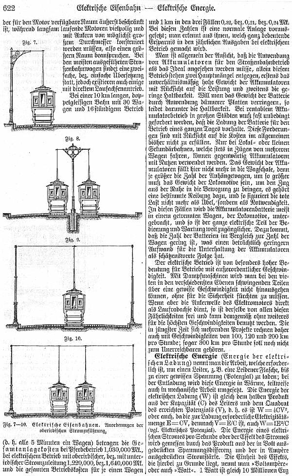 Meyers Konversationslexikon, 5. Auflage, über die elektrische Eisenbahn