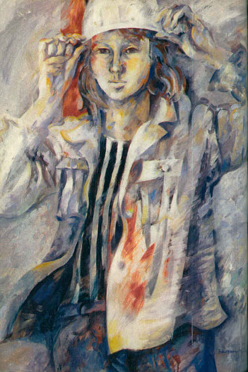 Bauarbeiterlehrling Irene, Gemälde von Barbara Müller, 1971