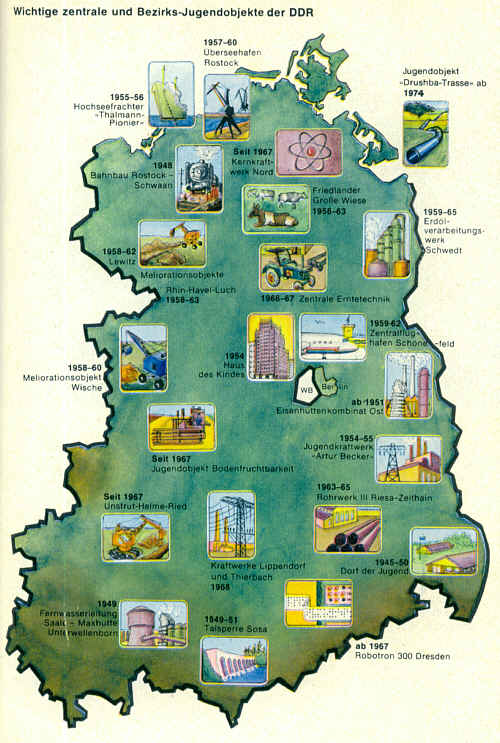 wichtige zentrale und Bezirks-Jugendobjekte der DDR